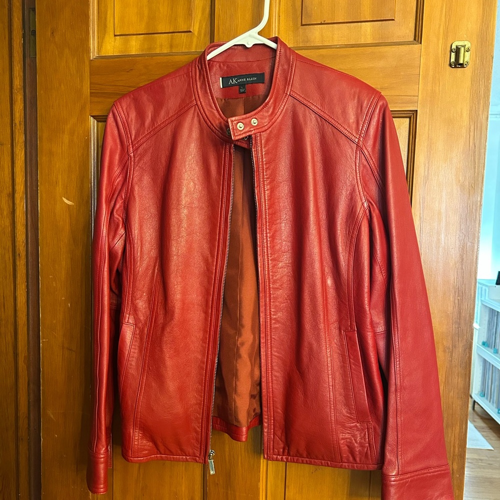 Anne Klein red leather jacket